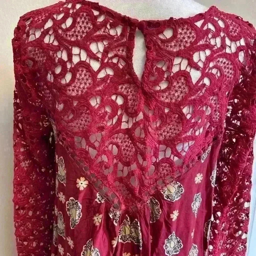Nwt blu PEPPER - Dark Pink Lace, Floral Shirt‎ Dress, Medium. - Picture 5 of 9